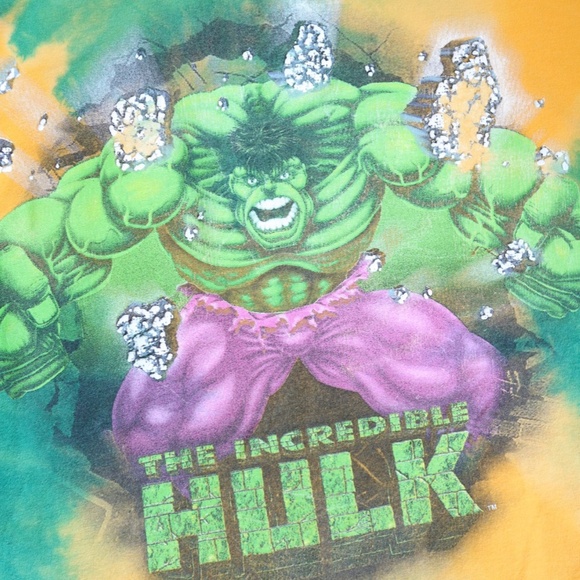 Vintage Y2K The Incredible Hulk Green Tie-dye Tee / 12Y+ - Picture 7 of 8